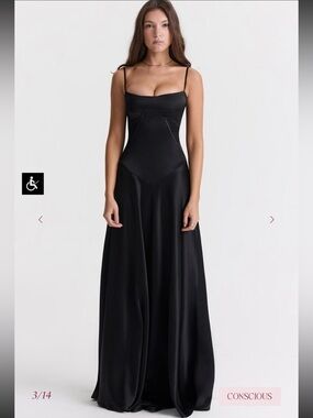 House of CB London Anabella Black Satin Maxi Dress